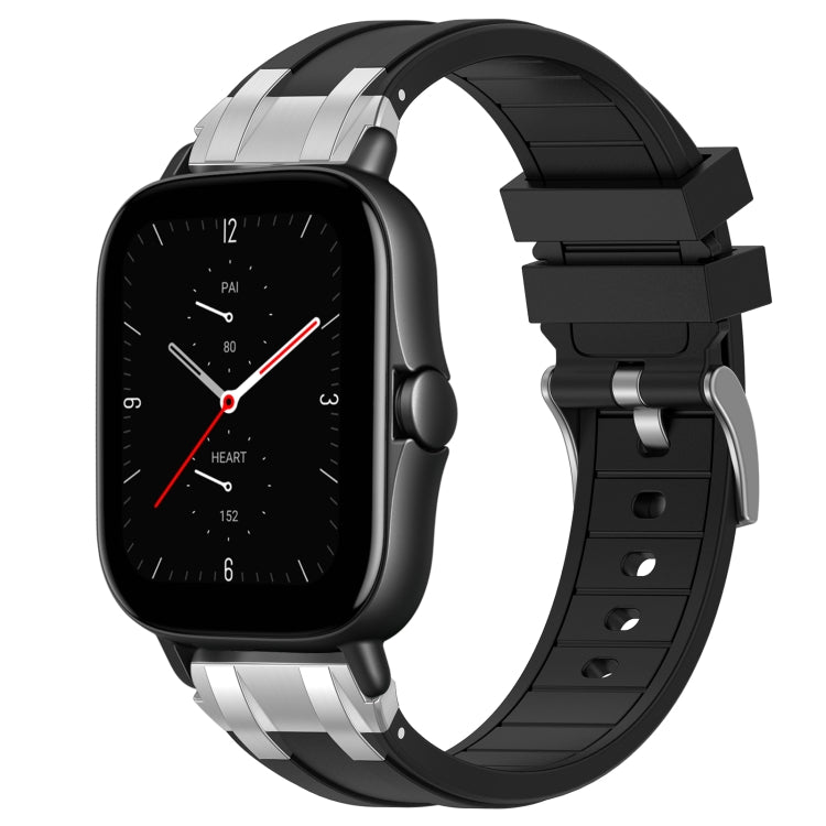 For Amazfit GTS 2e 20mm Quick Release Silver Buckle Royal Silicone Watch Band(Black)