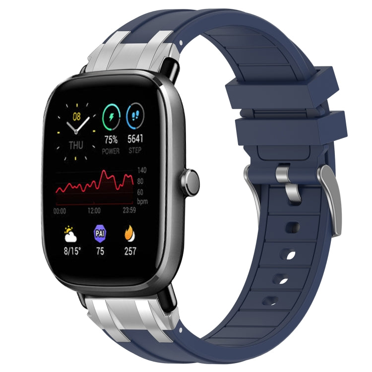 For Amazfit GTS 2 Mini 20mm Quick Release Silver Buckle Royal Silicone Watch Band(Navy Blue)