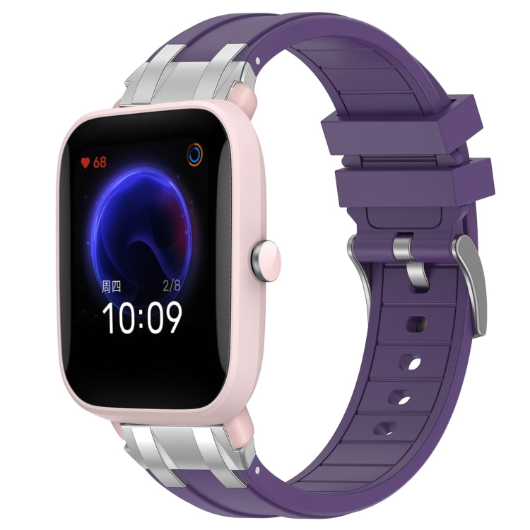 For Amazfit Pop Pro 20mm Quick Release Silver Buckle Royal Silicone Watch Band(Purple)