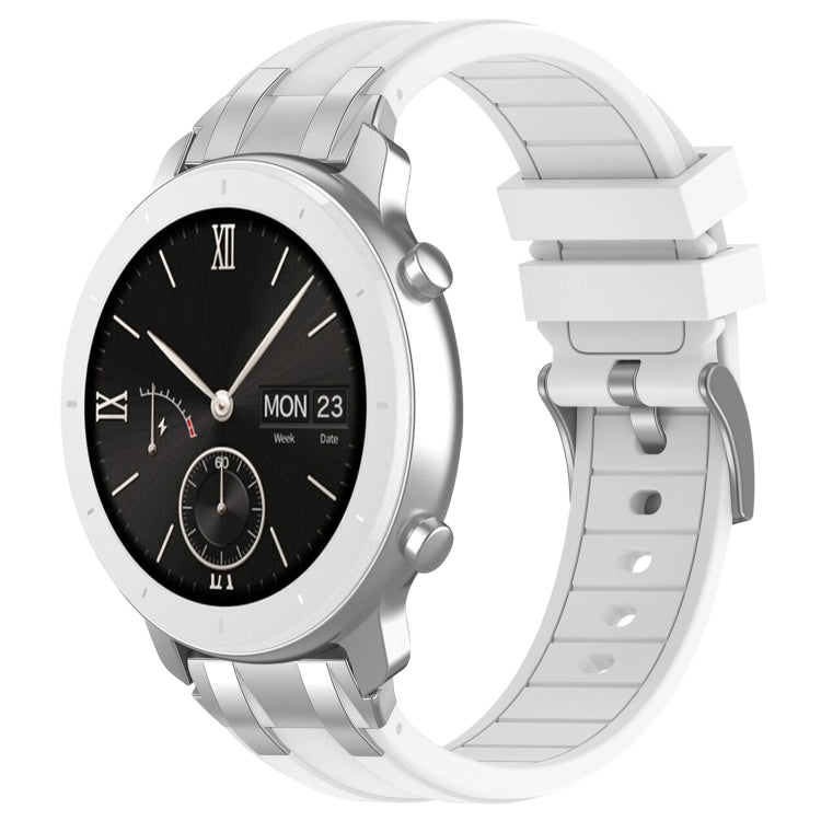For Amazfit Pop 20mm Quick Release Silver Buckle Royal Silicone Watch Band(White)