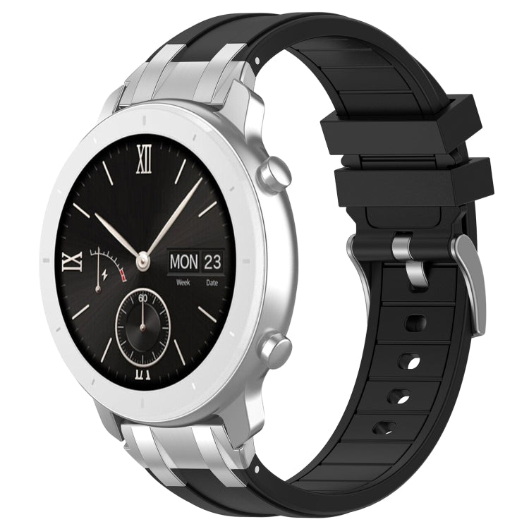 For Amazfit Pop 20mm Quick Release Silver Buckle Royal Silicone Watch Band(Black)