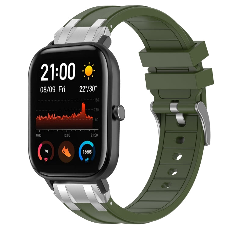 For Amazfit GTS 20mm Quick Release Silver Buckle Royal Silicone Watch Band(Olive Green)