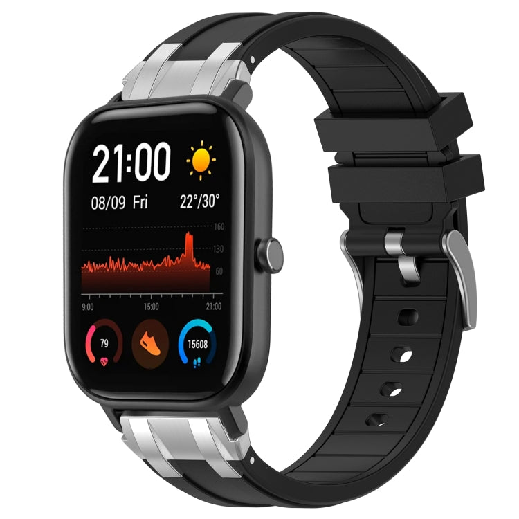 For Amazfit GTS 20mm Quick Release Silver Buckle Royal Silicone Watch Band(Black)