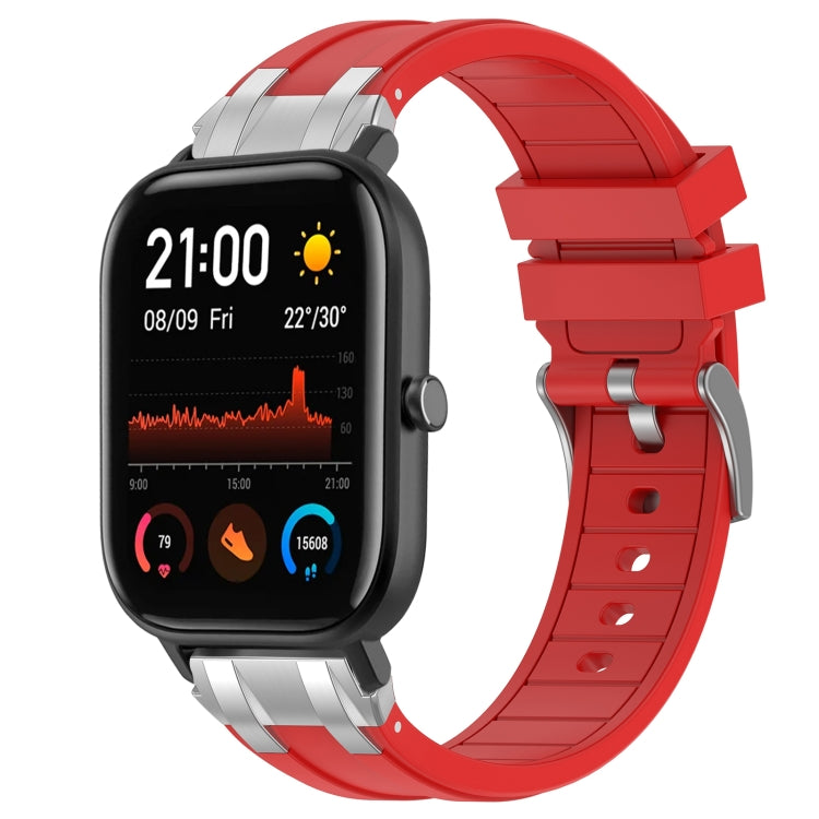 For Amazfit GTS 20mm Quick Release Silver Buckle Royal Silicone Watch Band(Red)