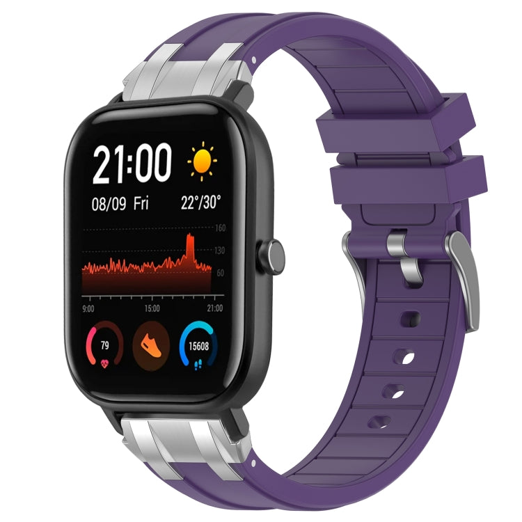 For Amazfit GTS 20mm Quick Release Silver Buckle Royal Silicone Watch Band(Purple)