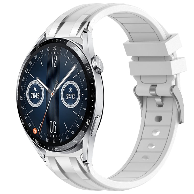 For Huawei Watch GT3 42mm 20mm Quick Release Silver Buckle Royal Silicone Watch Band(White)