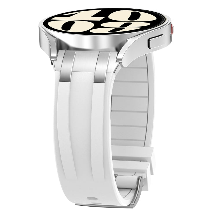 For Huawei Watch 2 20mm Quick Release Silver Buckle Royal Silicone Watch Band(White)
