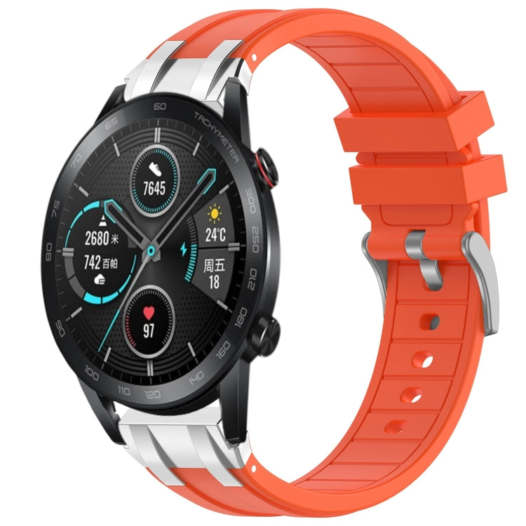 For Honor Magic Watch 2 42mm 20mm Quick Release Silver Buckle Royal Silicone Watch Band(Orange)