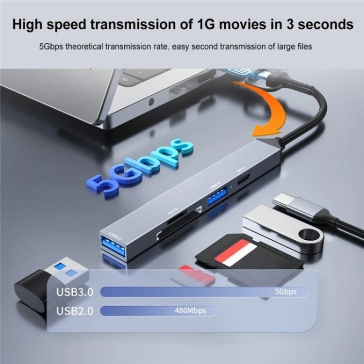 ADS-806D Type-C+USB to USB 3.0 Hub SD / TF Card Reader Multi-Function Docking Station - USB 3.0 HUB by PMC Jewellery | Online Shopping South Africa | PMC Jewellery | Buy Now Pay Later Mobicred