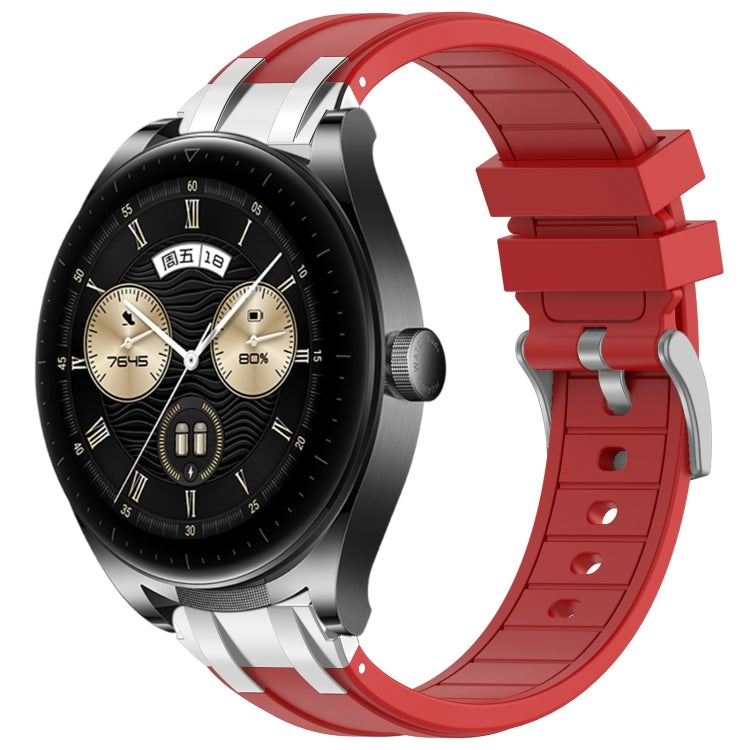 For Huawei Watch Buds 22mm Quick Release Silver Buckle Royal Silicone Watch Band(Red)