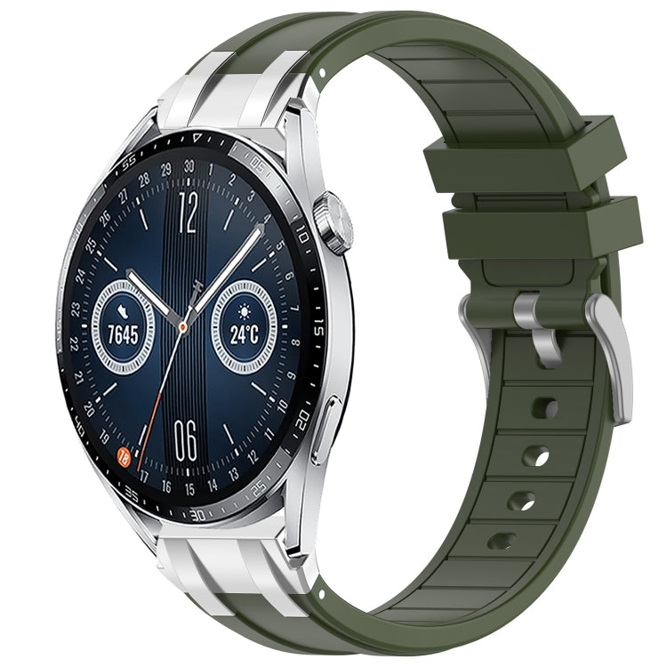 For Huawei Watch GT3 46mm 22mm Quick Release Silver Buckle Royal Silicone Watch Band(Olive Green)