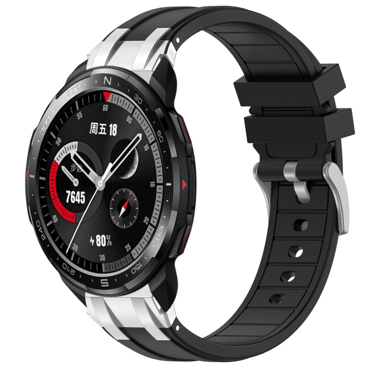 For Honor Watch GS Pro 22mm Quick Release Silver Buckle Royal Silicone Watch Band(Black)