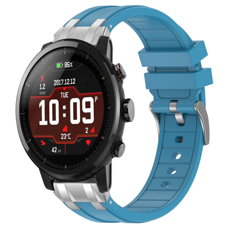 For Amazfit Sport Watch 3 22mm Quick Release Silver Buckle Royal Silicone Watch Band(Sea Blue)