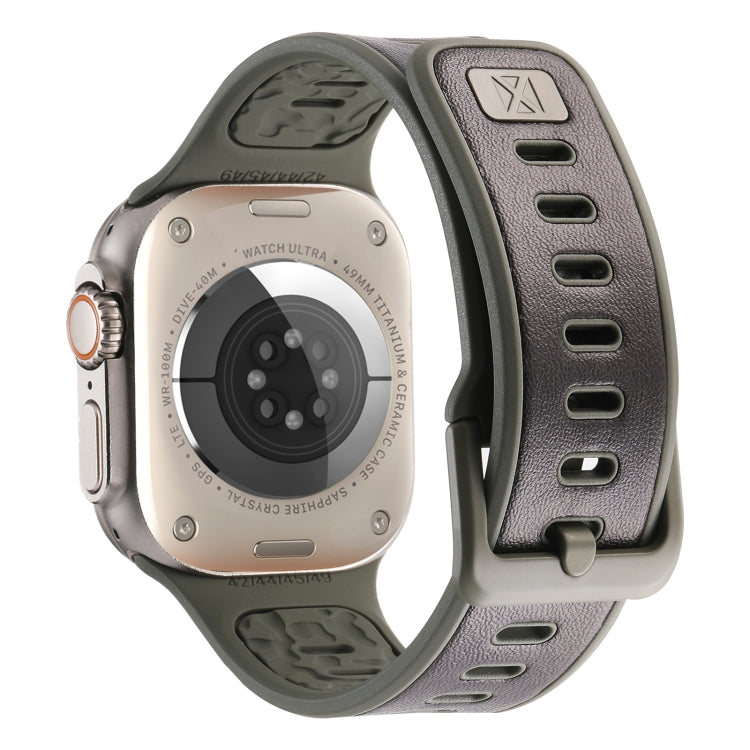 For Apple Watch Ultra 2 49mm Leather Skin Silicone Watch Band(Black)