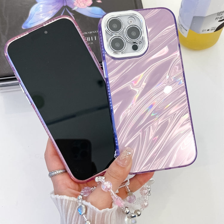 For iPhone 16e Plating Glitter Texture Chain Wristband TPU Phone Case with Lens Film(White Feathers)