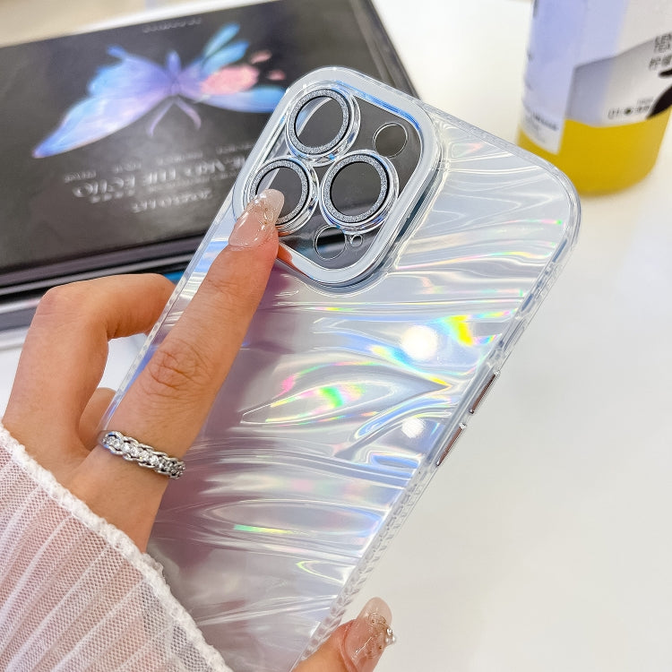 For iPhone 16e Plating Glitter Texture Chain Wristband TPU Phone Case with Lens Film(Pink Tinfoil Texture)