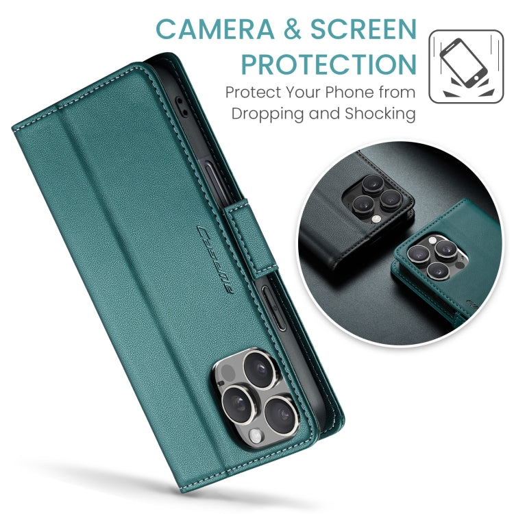 For iPhone 16 Pro Max CaseMe 023 Butterfly Buckle Litchi Texture RFID Anti-theft Leather Phone Case(Green)