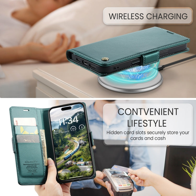 For iPhone 16 Pro Max CaseMe 023 Butterfly Buckle Litchi Texture RFID Anti-theft Leather Phone Case(Green)