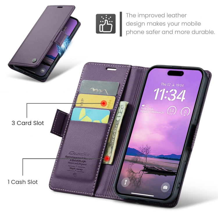 For iPhone 16 CaseMe 023 Butterfly Buckle Litchi Texture RFID Anti-theft Leather Phone Case(Purple)