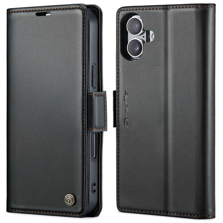 For iPhone 16 Plus CaseMe 023 Butterfly Buckle Litchi Texture RFID Anti-theft Leather Phone Case(Black)