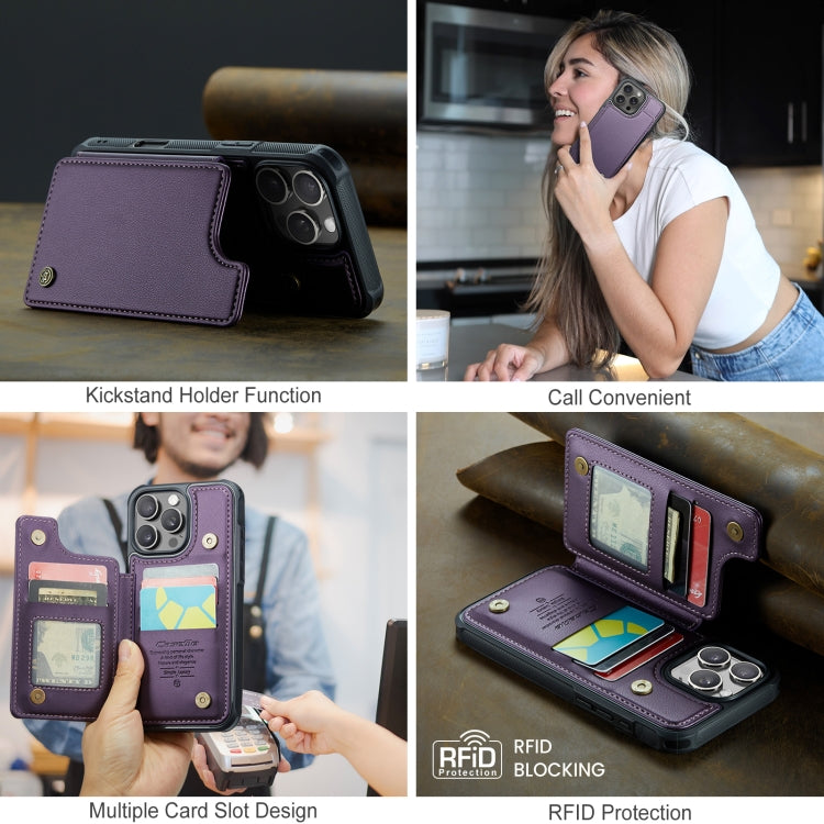 For iPhone 16 Pro Max CaseMe C22 Card Slots Holder RFID Anti-theft Phone Case(Purple) - free shipping - PMC Jewellery - Order now!