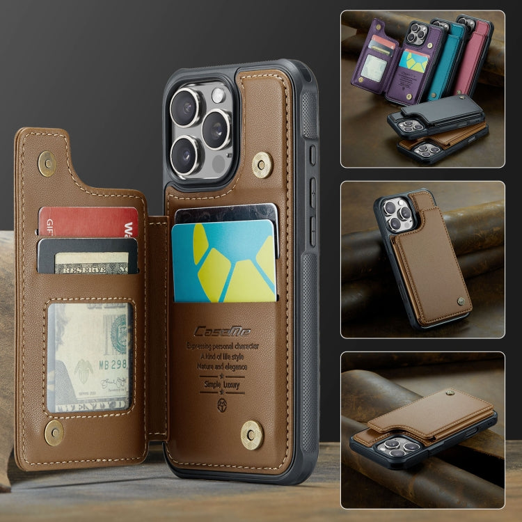 For iPhone 16 Pro CaseMe C22 Card Slots Holder RFID Anti-theft Phone Case(Brown)