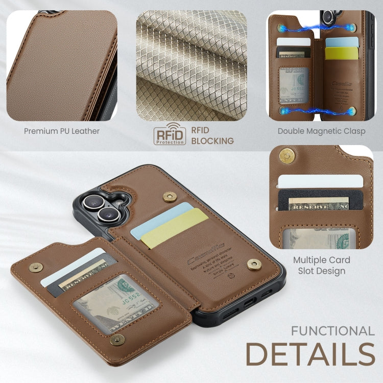 For iPhone 16 CaseMe C22 Card Slots Holder RFID Anti-theft Phone Case(Brown)