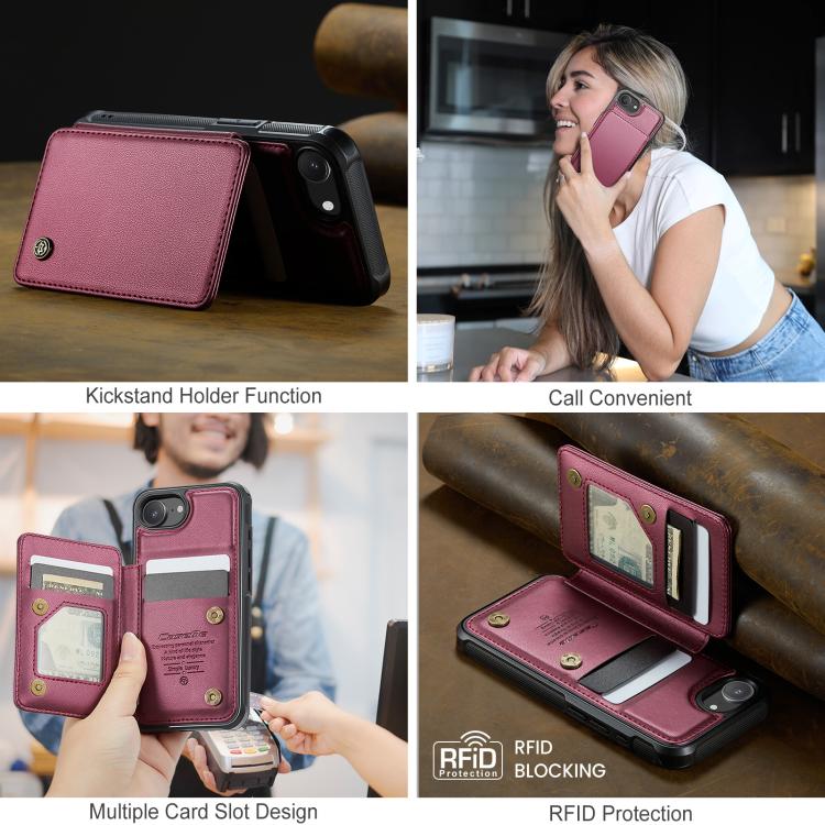 For iPhone 16e CaseMe C22 Card Slots Holder RFID Anti-theft Phone Case(Red) - free shipping - PMc TechLife - Order now!