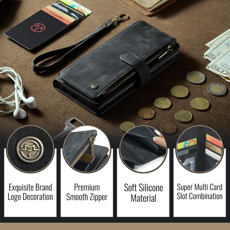 For iPhone 16e CaseMe C30 Card Slots Zipper Wallet Leather Phone Case(Black) - iPhone 16e Cases by CaseMe | Online Shopping South Africa | PMC TechLife | Buy Now Pay Later Mobicred
