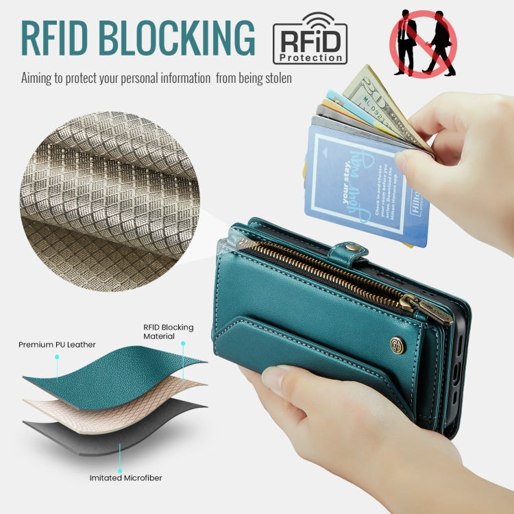 For iPhone 16 Pro Max CaseMe C36 Card Slots Zipper Wallet RFID Anti-theft Leather Phone Case(Blue)