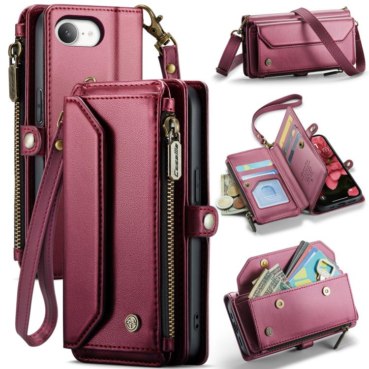For iPhone 16e CaseMe C36 Card Slots Zipper Wallet RFID Anti-theft Leather Phone Case(Red)