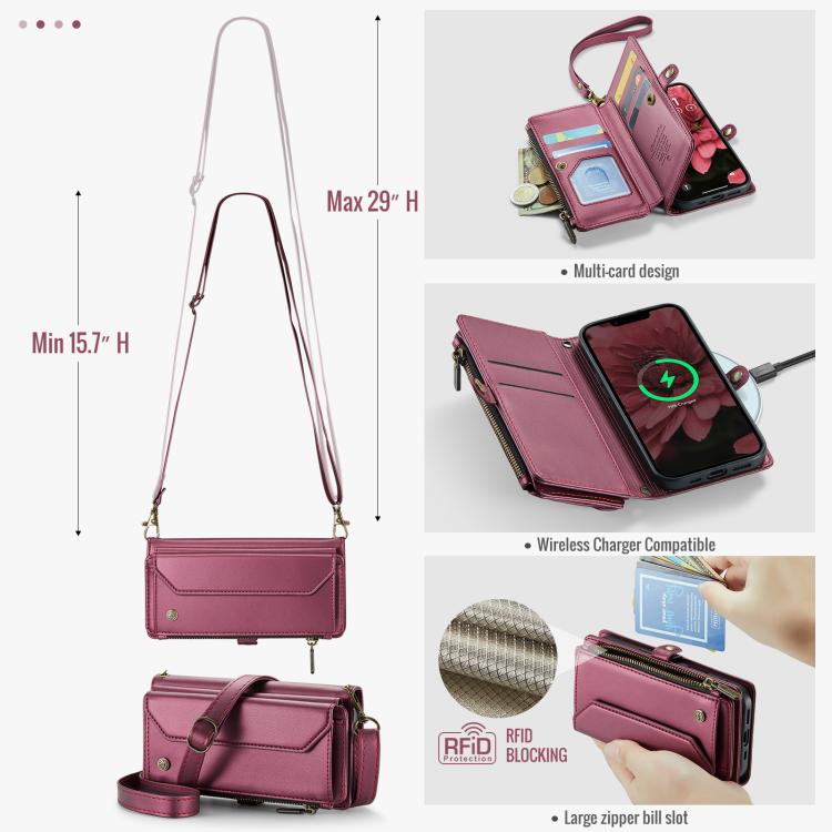 For iPhone 16e CaseMe C36 Card Slots Zipper Wallet RFID Anti-theft Leather Phone Case(Red)