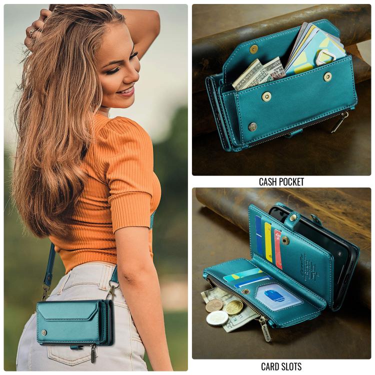 For iPhone 16e CaseMe C36 Card Slots Zipper Wallet RFID Anti-theft Leather Phone Case(Blue) - iPhone 16e Cases by CaseMe | Online Shopping South Africa | PMC TechLife | Buy Now Pay Later Mobicred