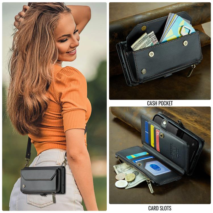 For iPhone 16e CaseMe C36 Card Slots Zipper Wallet RFID Anti-theft Leather Phone Case(Black) - iPhone 16e Cases by CaseMe | Online Shopping South Africa | PMC TechLife | Buy Now Pay Later Mobicred