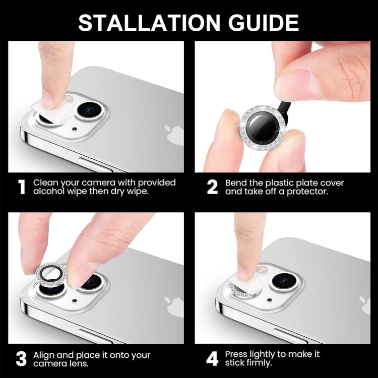 For iPhone 16 / 16 Plus ENKAY AR Anti-reflection Individual Diamond Ring Camera Lens Glass Full Film(Sea Blue)