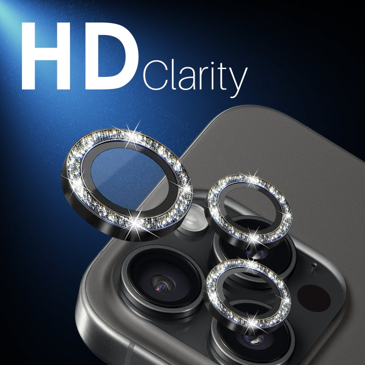 For iPhone 16 Pro / 16 Pro Max NORTHJO Glitter Camera Lens Protector Tempered Glass Metal Ring Film(Black)