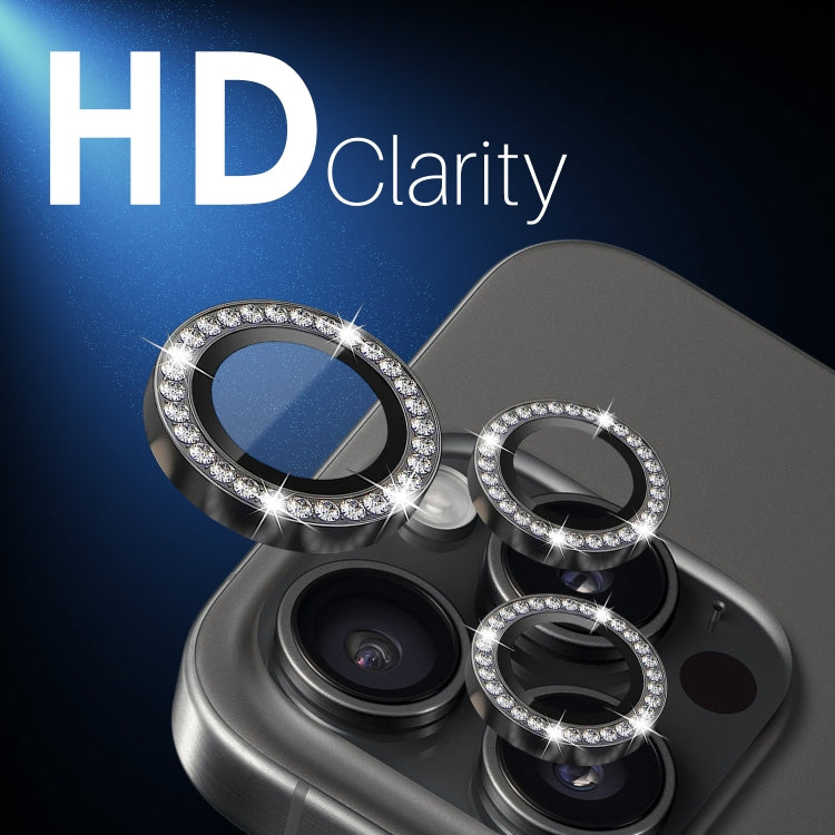 For iPhone 16 Pro / 16 Pro Max NORTHJO Rhinestone Camera Lens Protector Tempered Glass Metal Ring Film(Graphite)