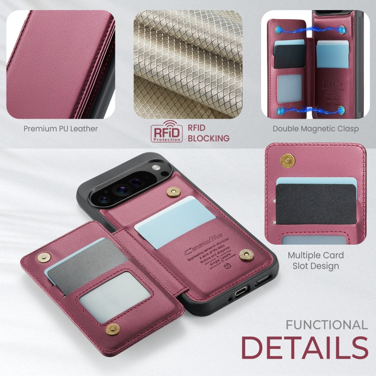 For Google Pixel 9 Pro XL CaseMe C22 Card Slots Holder RFID Anti-theft Phone Case(Wine)