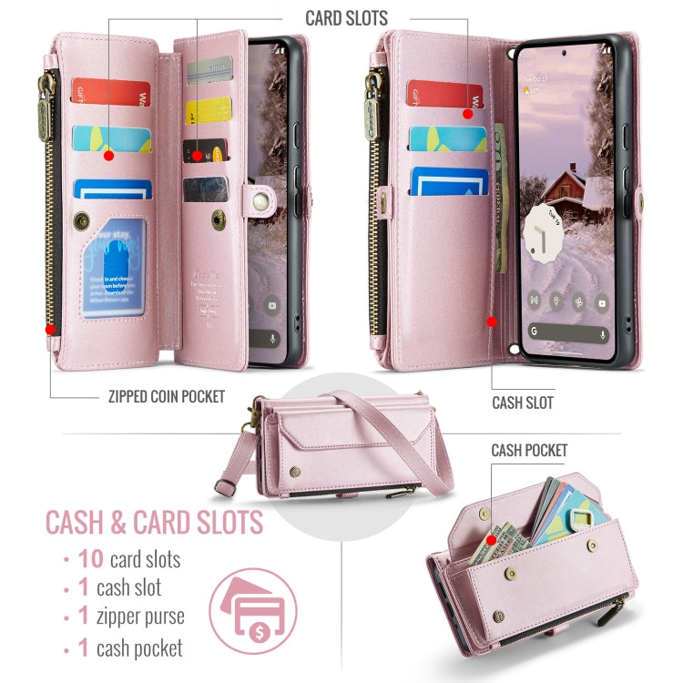 For Google Pixel 9 Pro XL CaseMe C36 Card Slots Zipper Wallet RFID Anti-theft Leather Phone Case(Pink)