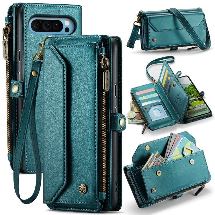 For Google Pixel 9 Pro XL / 10 Pro XL CaseMe C36 Card Slots Zipper Wallet RFID Anti-theft Leather Phone Case(Green)