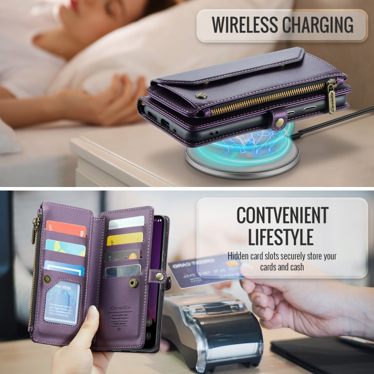 For Google Pixel 9 Pro XL CaseMe C36 Card Slots Zipper Wallet RFID Anti-theft Leather Phone Case(Purple)
