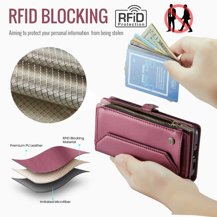 For Google Pixel 9 / 9 Pro CaseMe C36 Card Slots Zipper Wallet RFID Anti-theft Leather Phone Case(Wine)