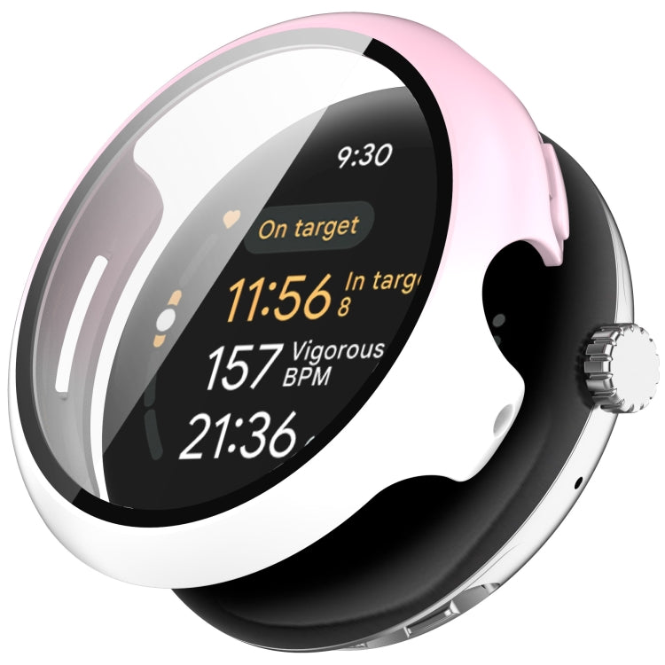 For Google Pixel Watch 3 41mm PC + Tempered Film Integrated Watch Protective Case(Pink+White)