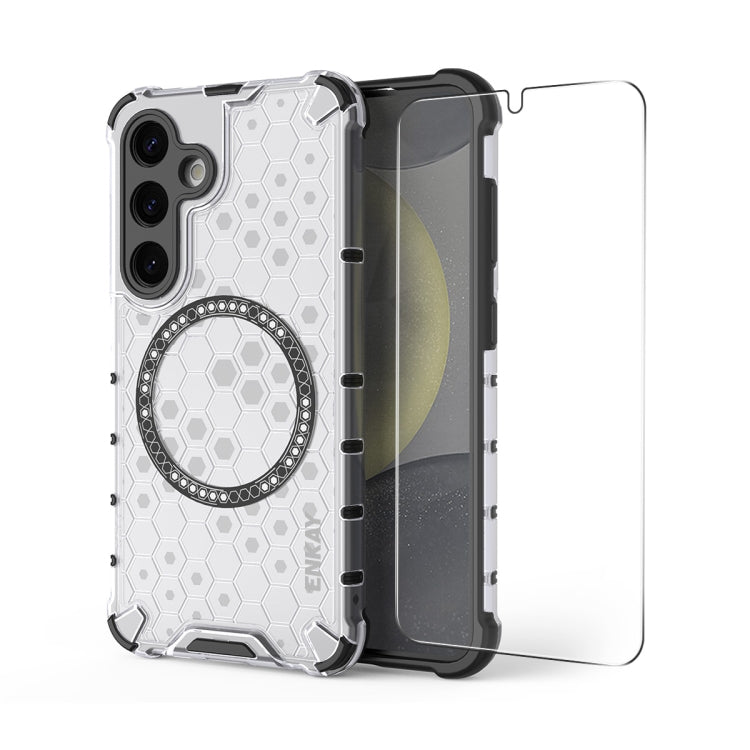 For Samsung Galaxy S24+ 5G ENKAY Hat-Prince Honeycomb MagSafe Shockproof Phone Case with 0.18mm Film(White)