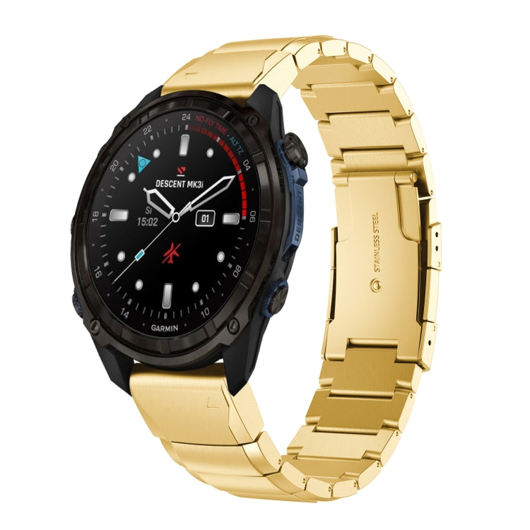 For Garmin Descent Mk3i 51mm Tortoise Shell 26mm Stainless Steel Watch Band(Gold)