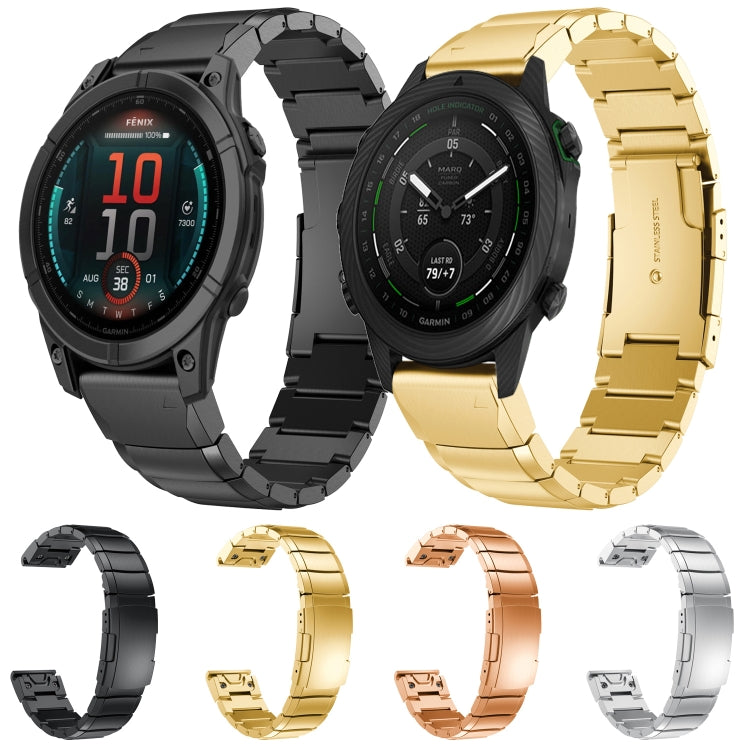 For Garmin Fenix 7 Pro 47mm Tortoise Shell 22mm Stainless Steel Watch Band(Rose Gold)