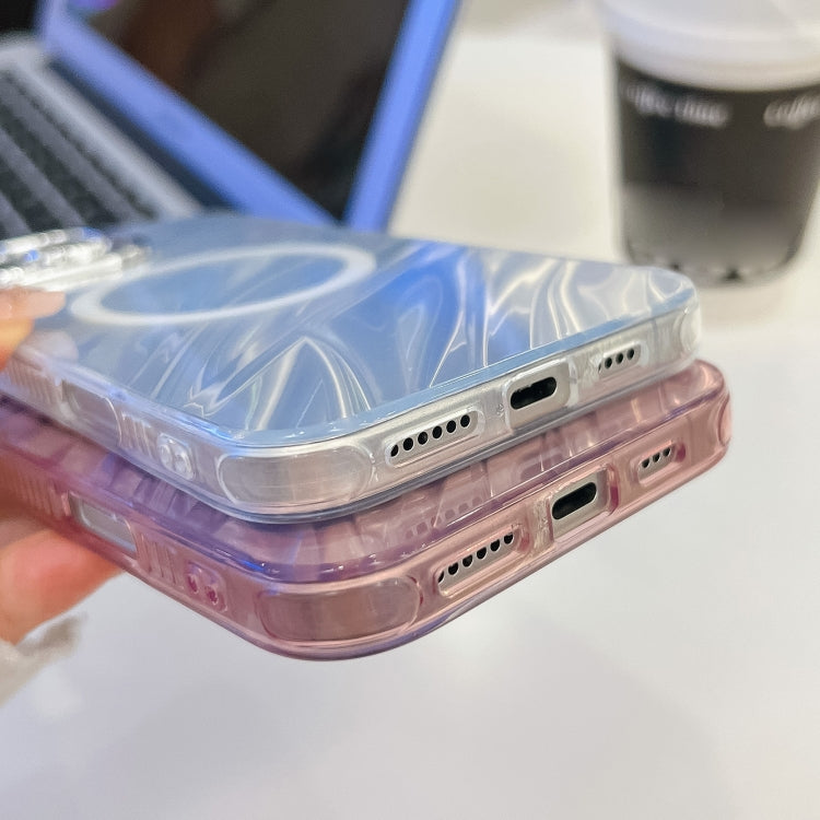 For iPhone 16 Pro Plating Texture MagSafe TPU Phone Case with Glitter Lens Film(Pink Wrinkles)