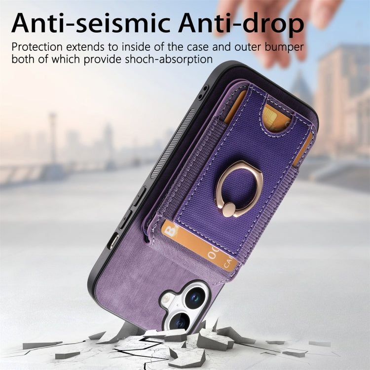 For iPhone 16 Retro Splitable Magnetic Stand Card Bag Leather Phone Case(Purple)