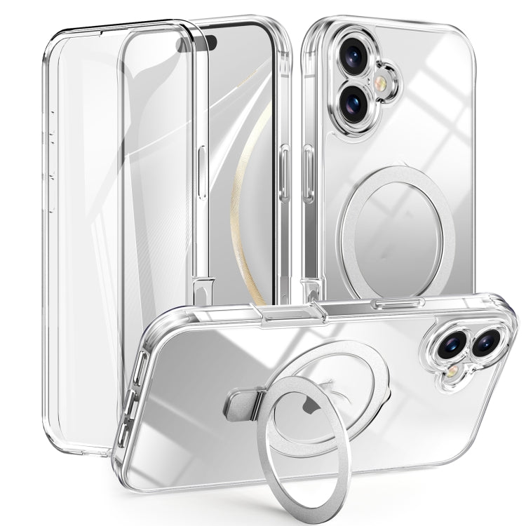 For iPhone 16 Skin Feel MagSafe Holder 360 Full Body Phone Case(Transparent)