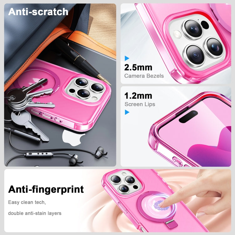 For iPhone 16 Pro Frosted Skin Feel MagSafe Holder 360 Full Body Phone Case(Rose Red)